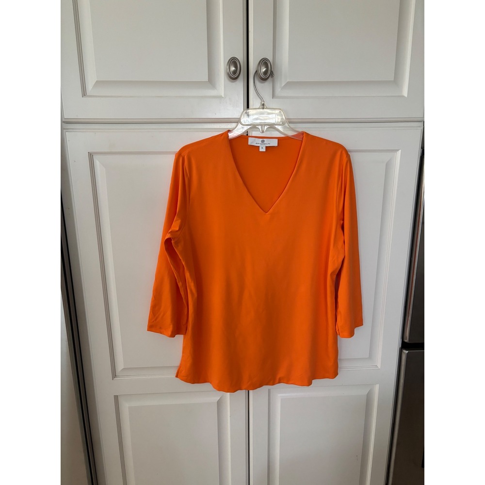 Jean-Pierre Klifa Paris Womens XL Orange V-Neck 3/4 Sleeve Stretch Top RN154481